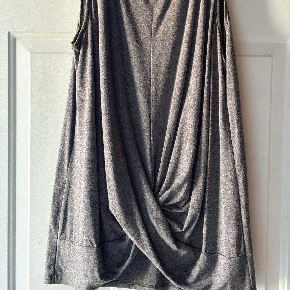Heather Grey Twist-Front Sleeveless Tunic Top